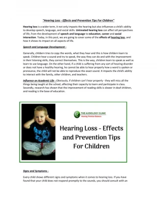 Hearing Loss - Effects and Prevention Tips For Children - slide 1