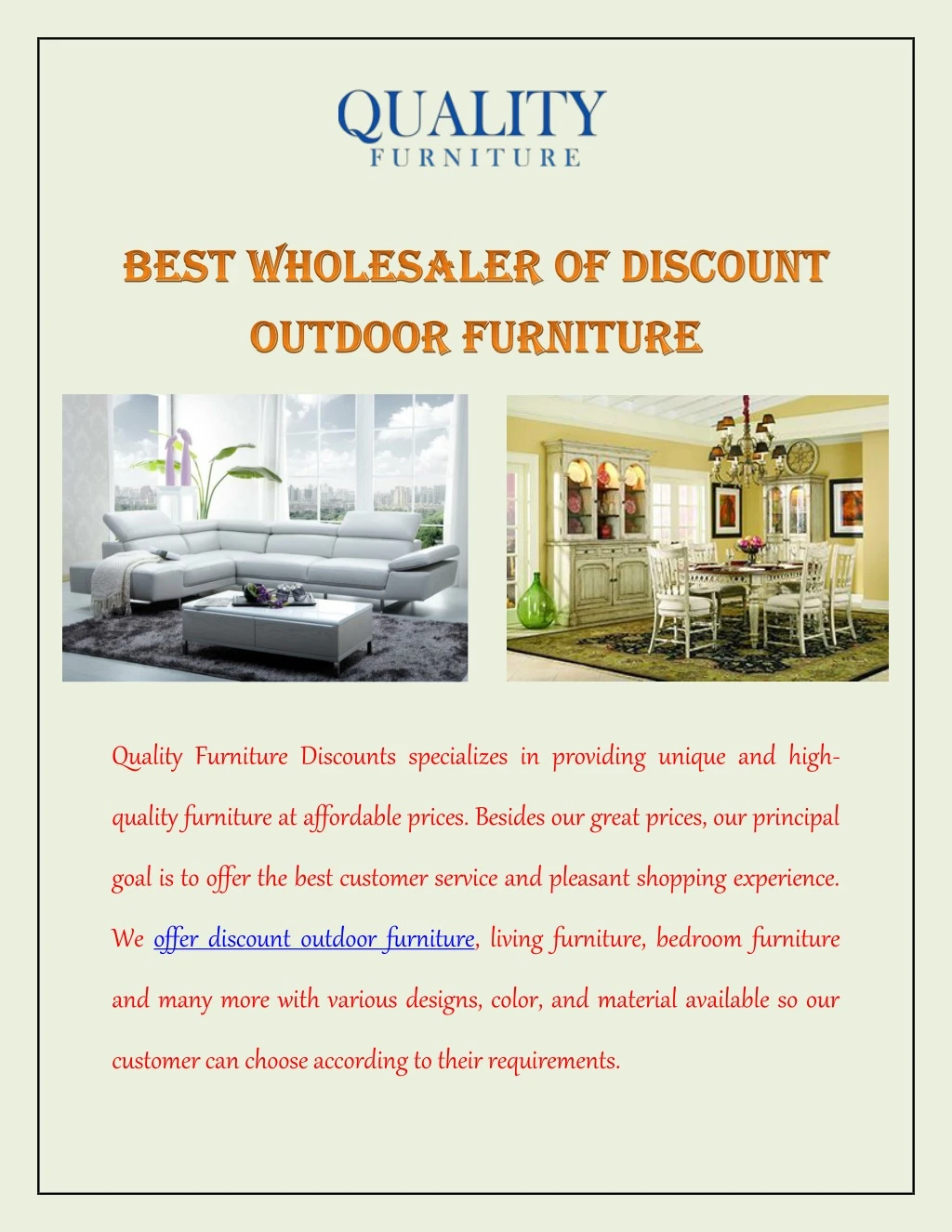 quality furniture discounts specializes