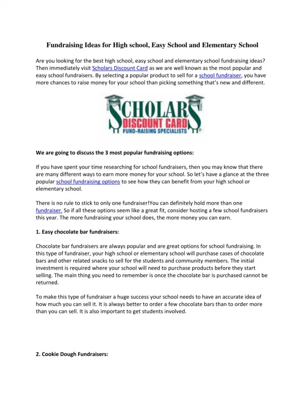 Fundraising Ideas for High school, Easy School and Elementary School