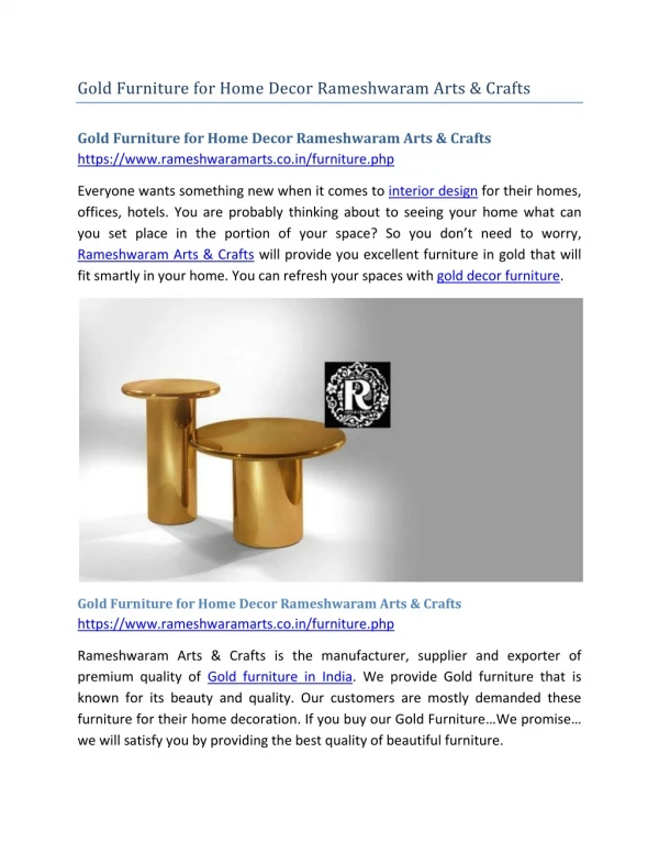 Gold Furniture for Home Decor Rameshwaram Arts & Crafts