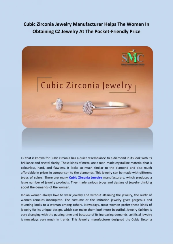 Cubic Zirconia Jewelry Manufacturer Helps The Women In Obtaining CZ Jewelry At The Pocket-Friendly Price