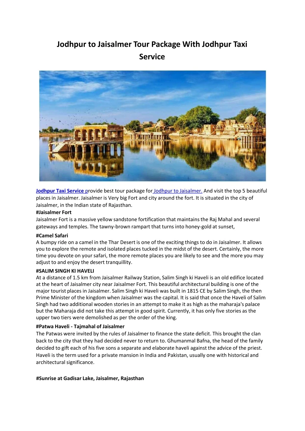 jodhpur to jaisalmer tour package with jodhpur