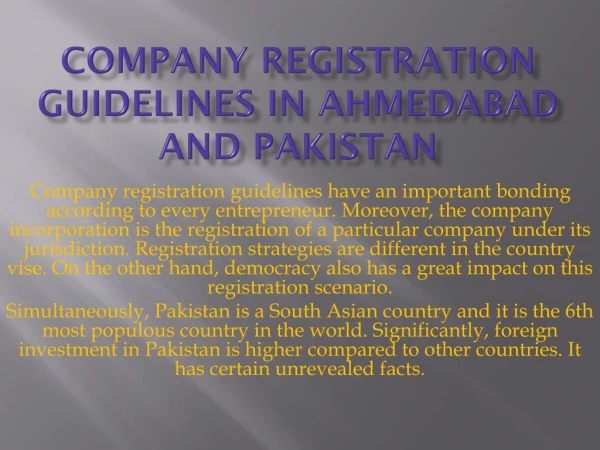 Company Registration guidelines in Ahmedabad and Pakistan| Corpstore