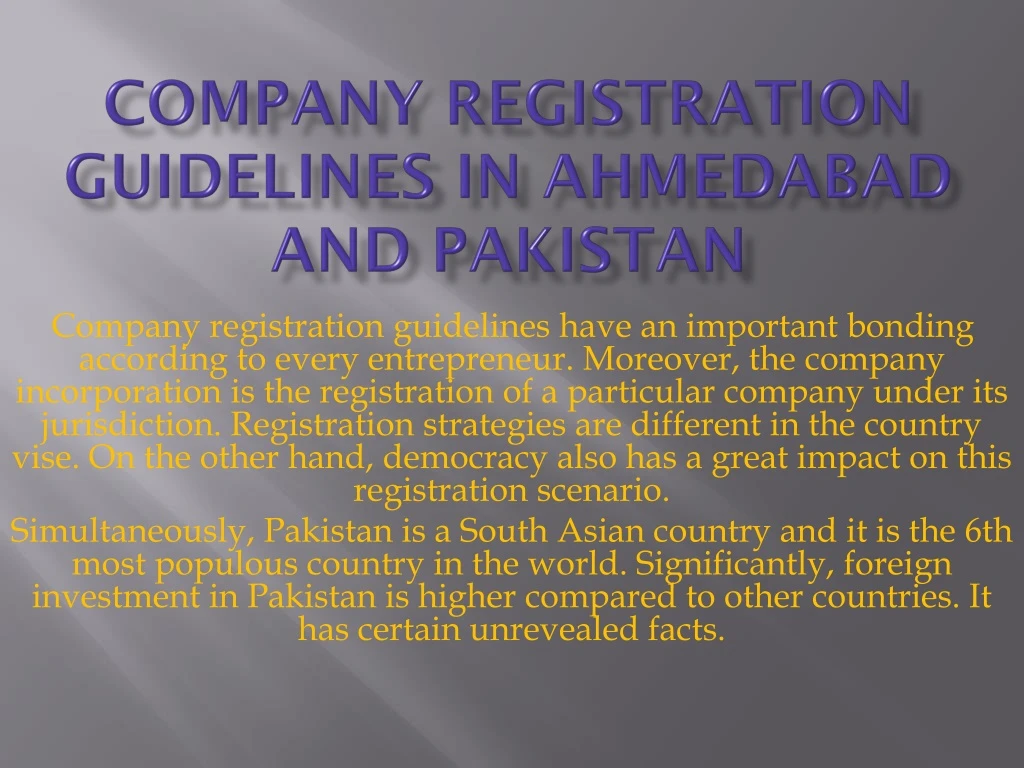 company registration guidelines in ahmedabad and pakistan