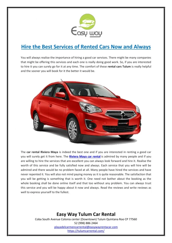 Hire the Best Services of Rented Cars Now and Always