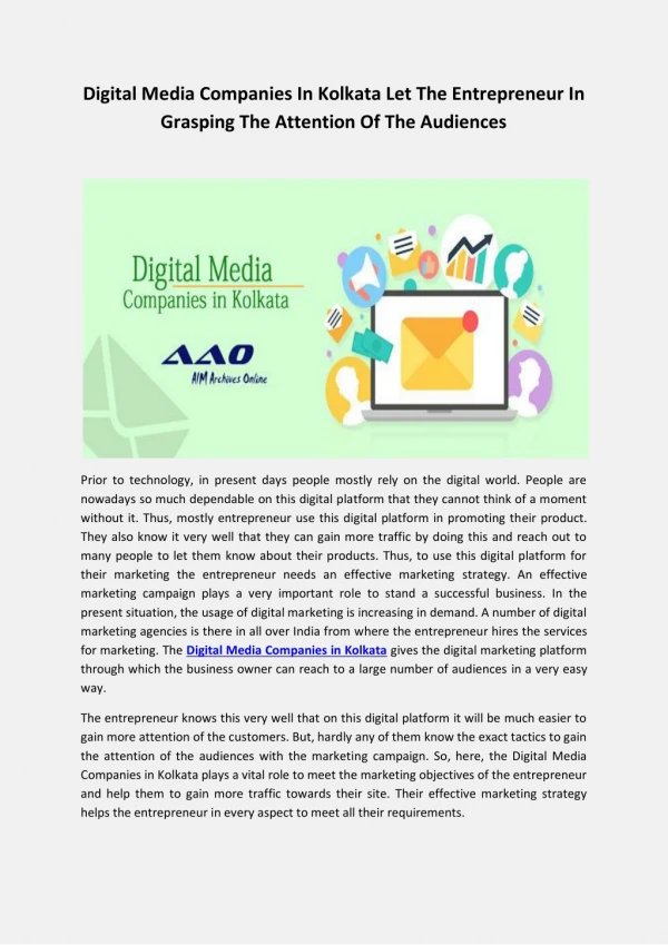 Digital Media Companies In Kolkata Let The Entrepreneur In Grasping The Attention Of The Audiences