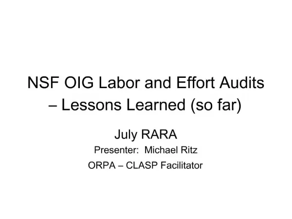 NSF OIG Labor and Effort Audits Lessons Learned so far