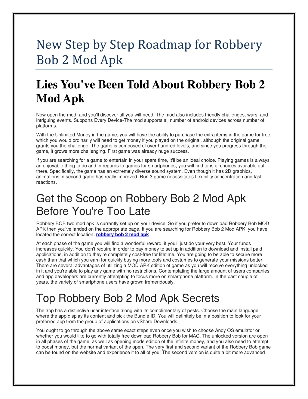 new step by step roadmap for robbery bob 2 mod apk