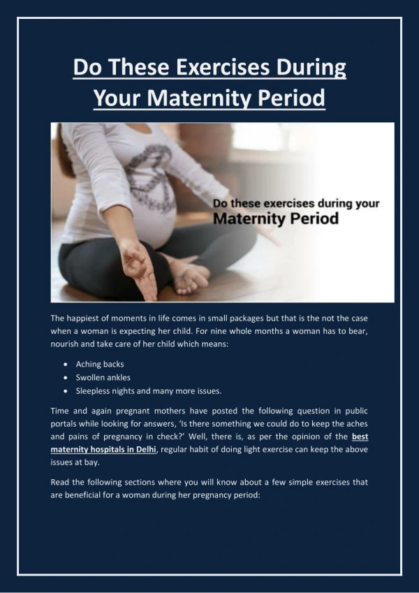 Do These Excersie During Your Maternity Period