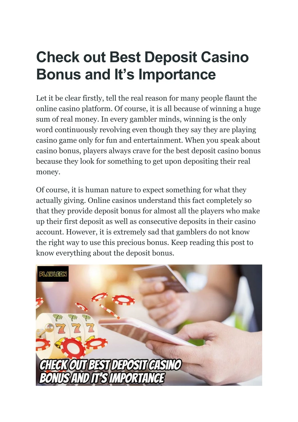 check out best deposit casino bonus
