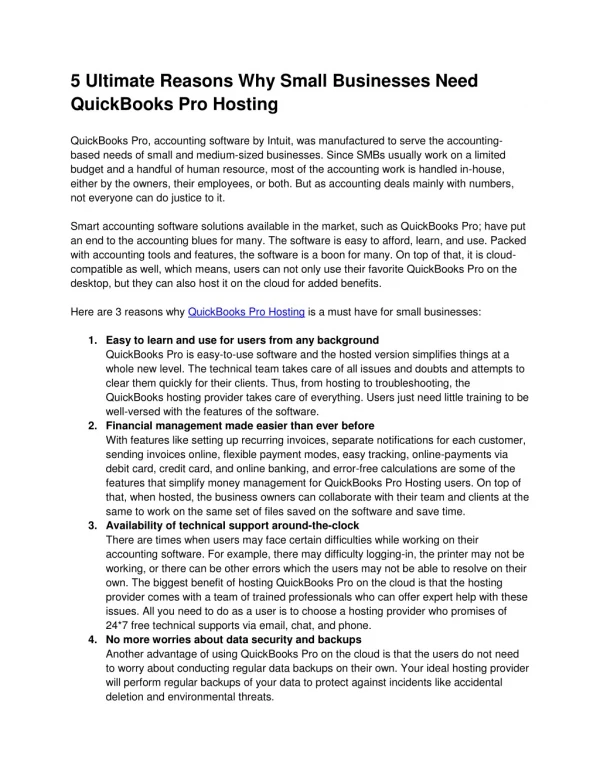 5 Ultimate Reasons Why Small Businesses Need QuickBooks Pro Hosting