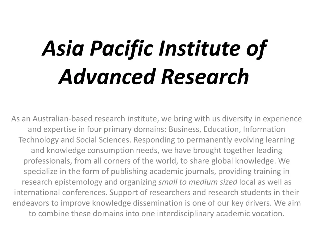 asia pacific institute of advanced research