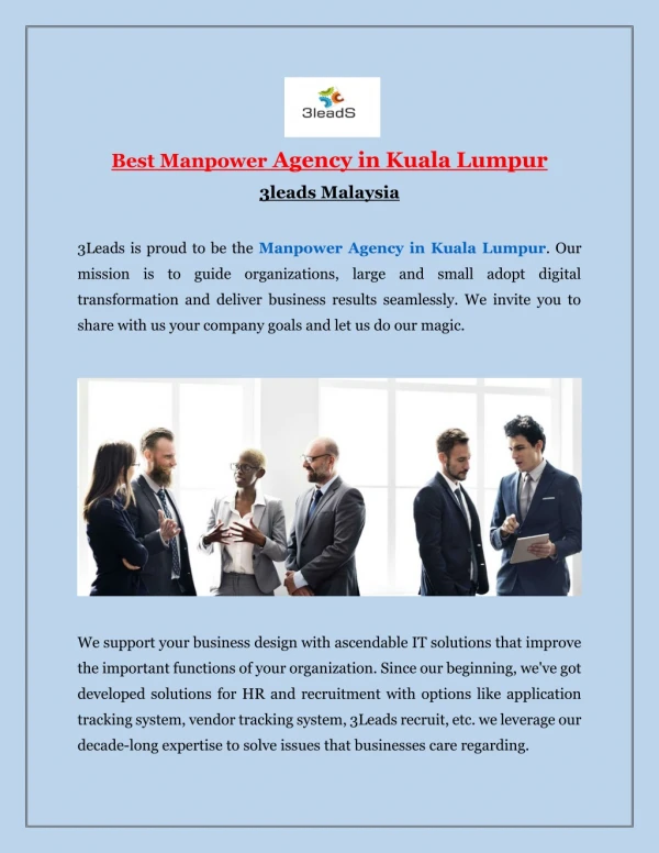 Top Manpower Agency in Kuala Lumpur | 3Leads Malaysia