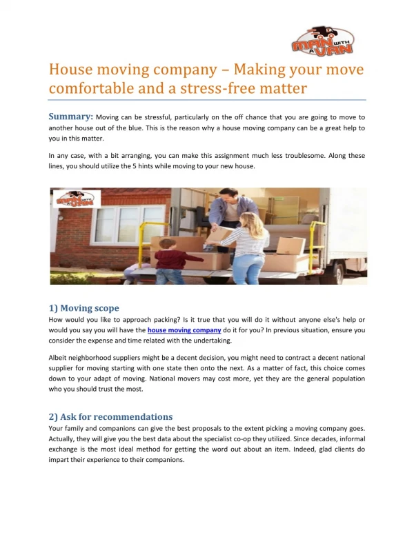 House moving company making your move comfortable and a stress free matter