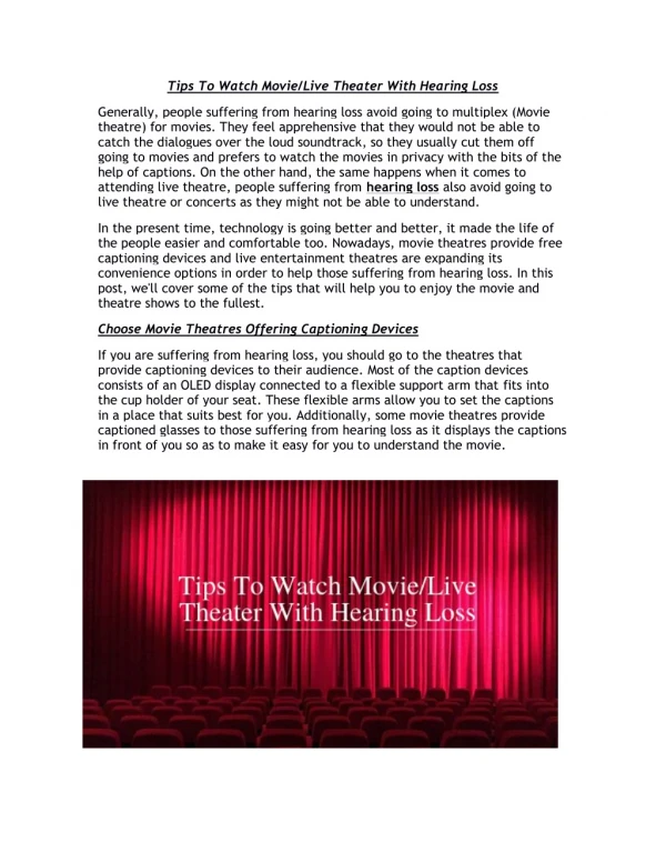 Tips To Watch Movie/Live Theater With Hearing Loss