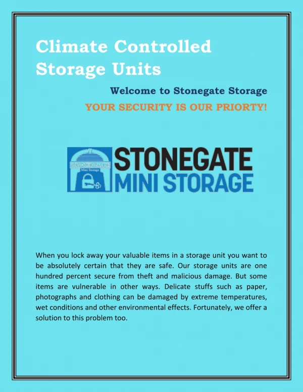 Climate Controlled Storage Units | Stonegatestorage