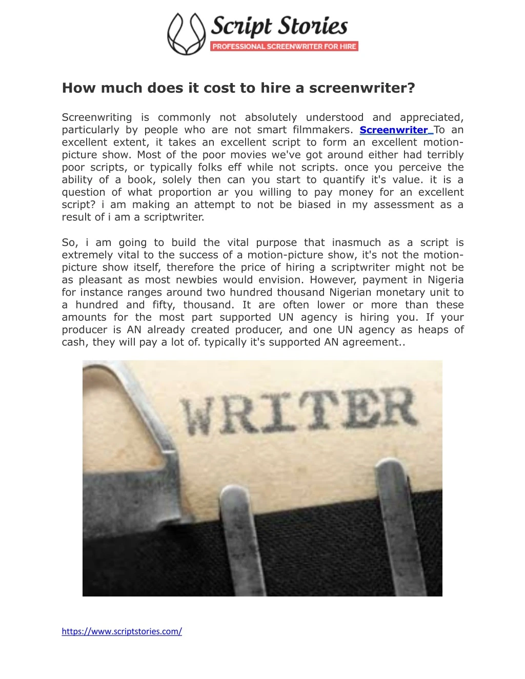 how much does it cost to hire a screenwriter