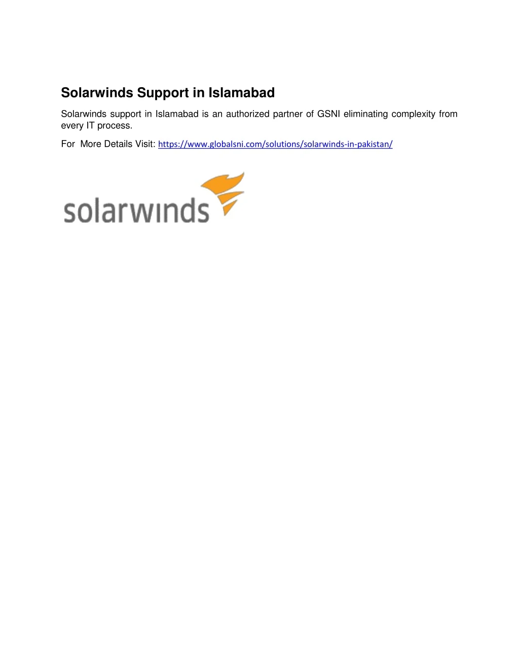 solarwinds support in islamabad