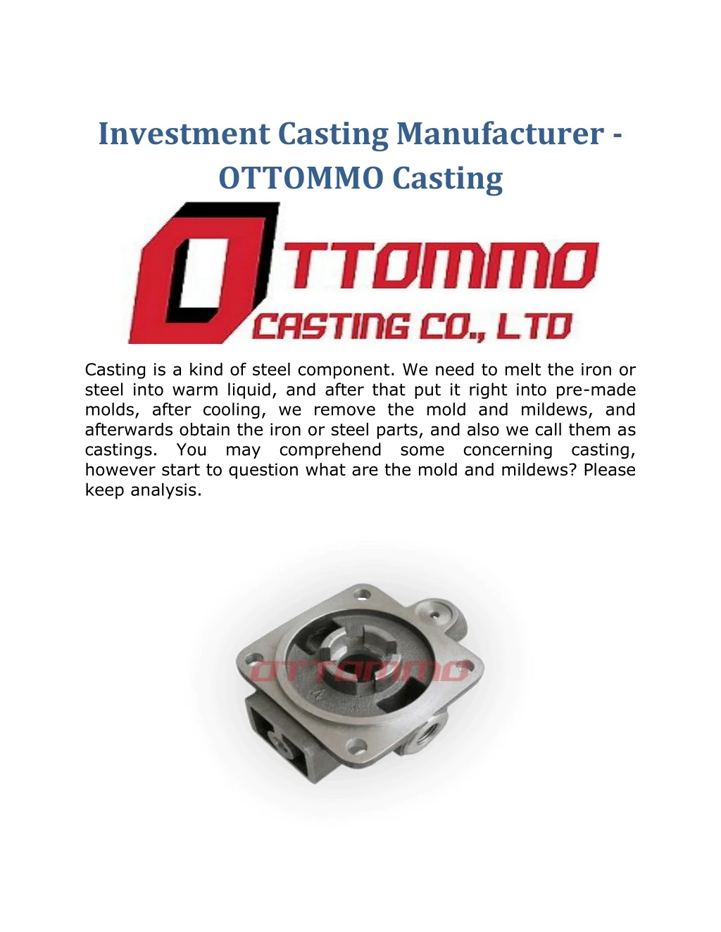 investment casting manufacturer ottommo casting