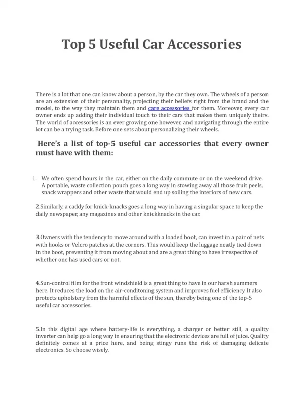 Top 5 Useful Car Accessories