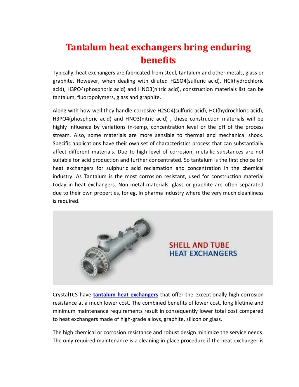 tantalum heat exchangers bring enduring benefits