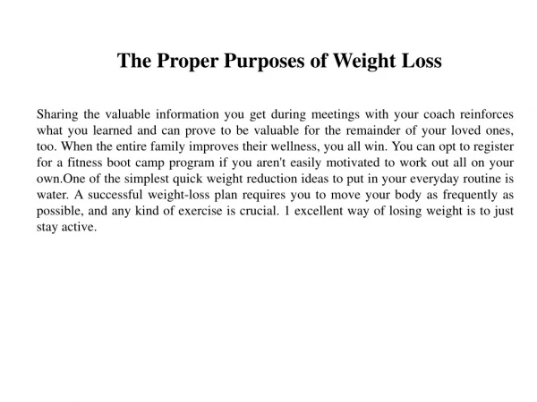 The Proper Purposes of Weight Loss