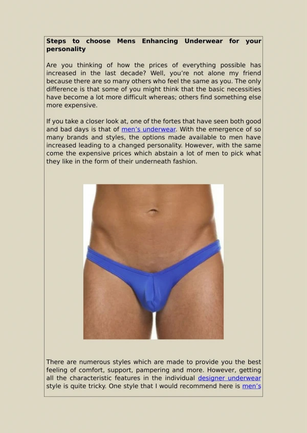 Steps to choose mens enhancing underwear for your personality