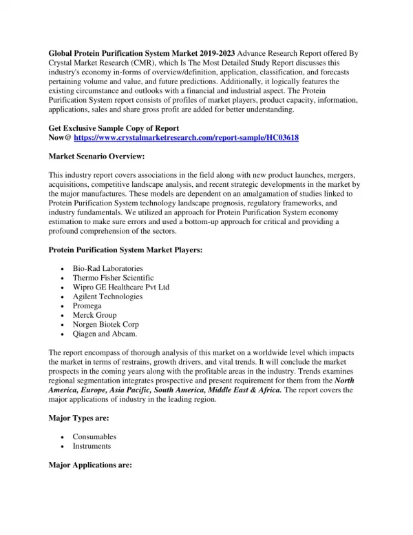 Protein Purification System Market by Product, Technology, Application and End User- Global Industry Analysis and Foreca