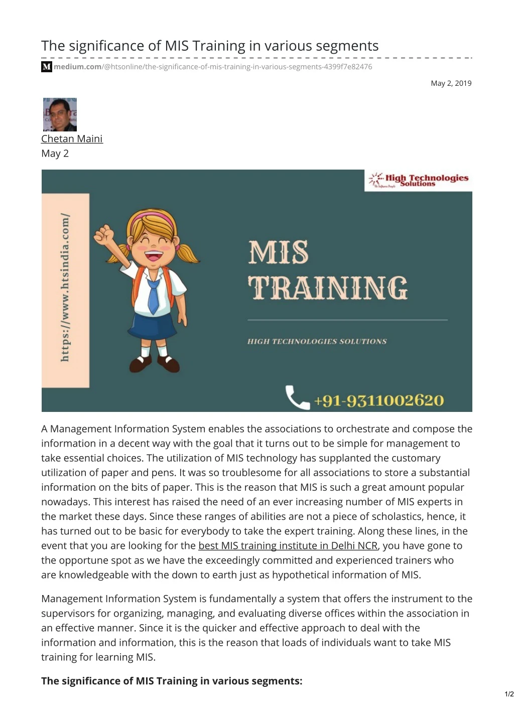 the significance of mis training in various