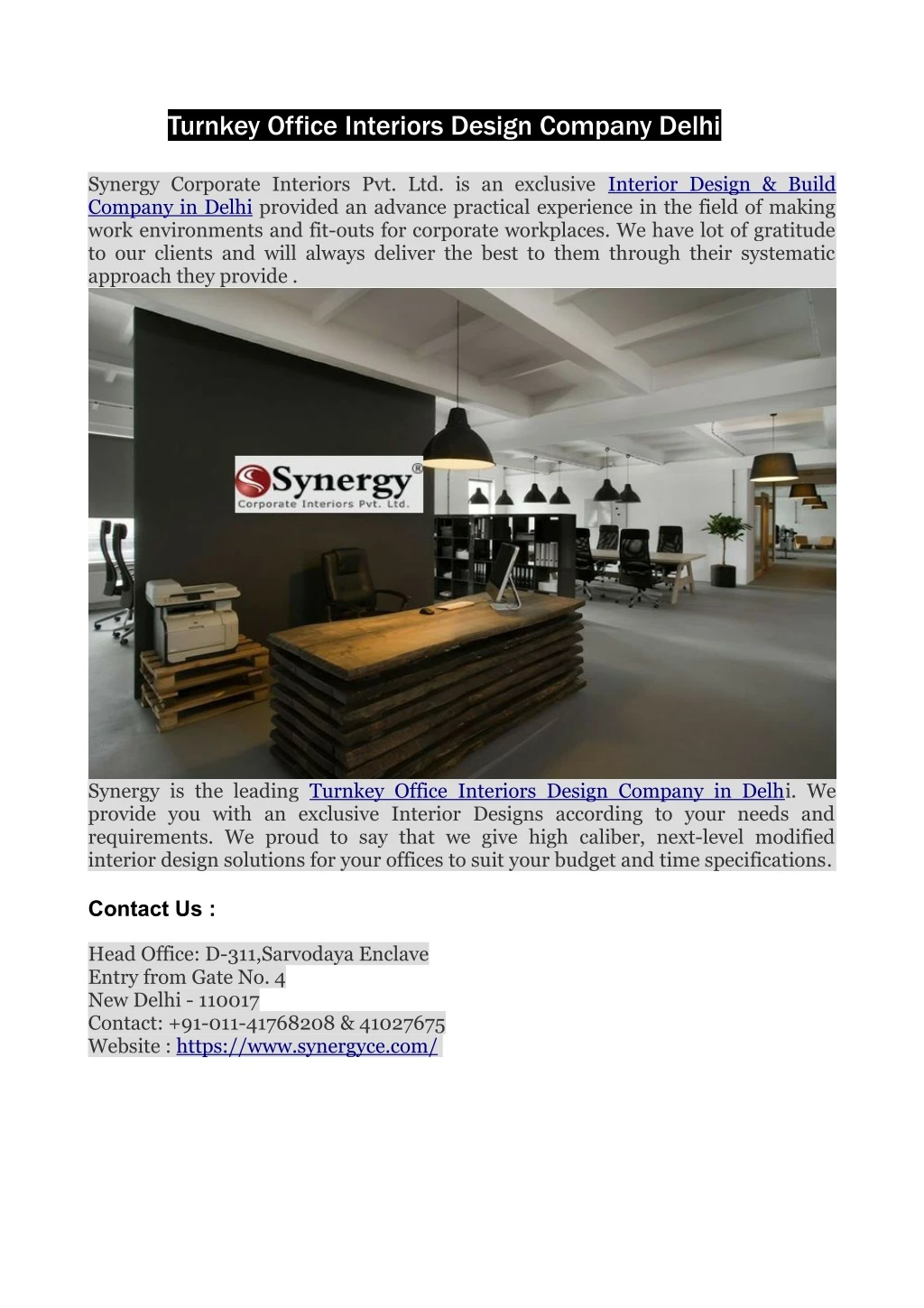 turnkey office interiors design company delhi