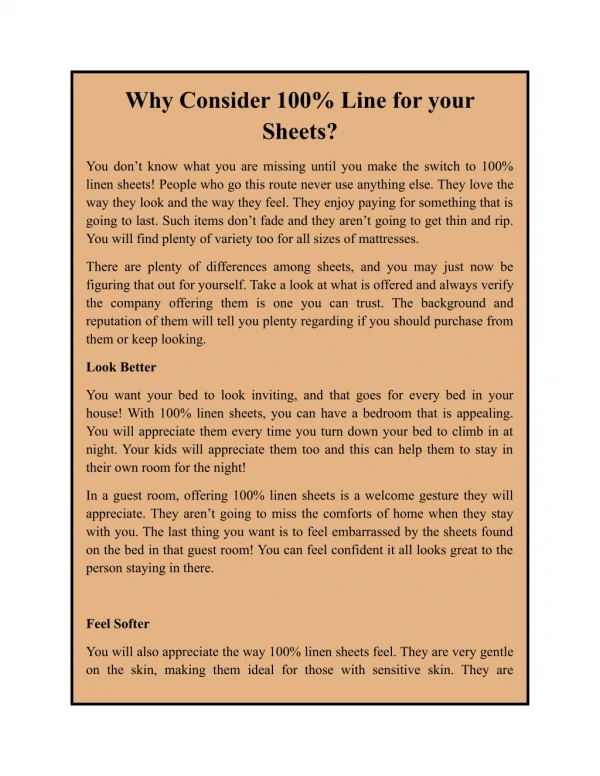 Why Consider 100% Line for your Sheets?
