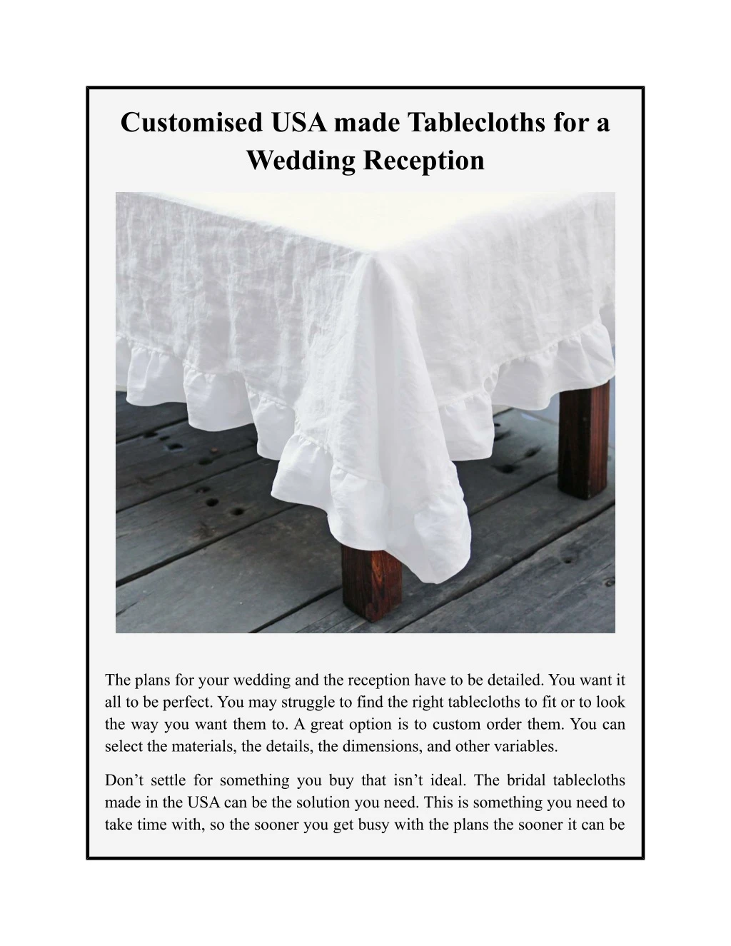 customised usa made tablecloths for a wedding