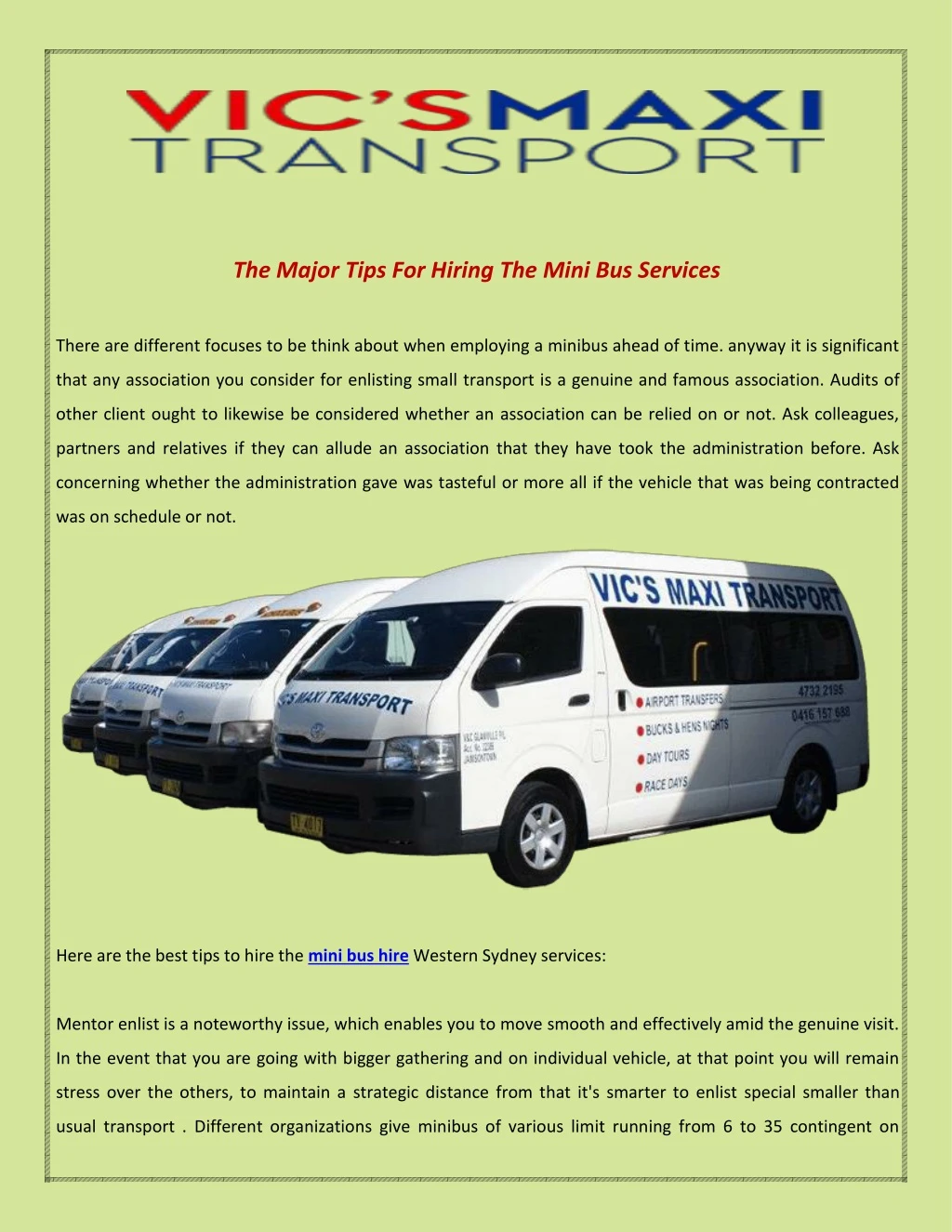 the major tips for hiring the mini bus services