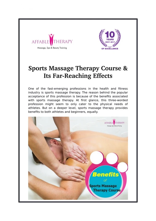 Sports massage therapy course & its far-reaching effects