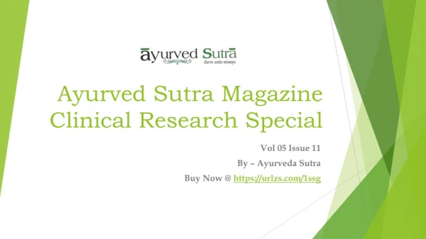 Ayurveda Magazine Clinical Research Special | Ayurveda Sutra