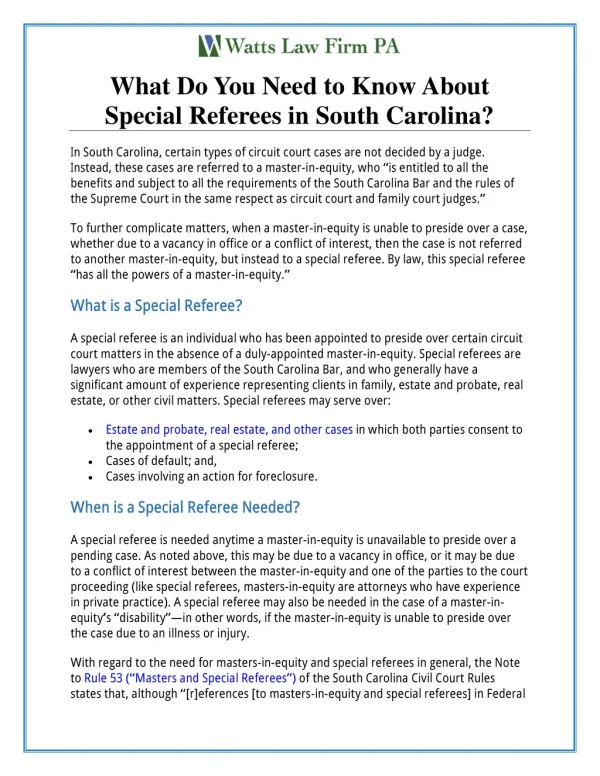 What Do You Need to Know About Special Referees in South Carolina?