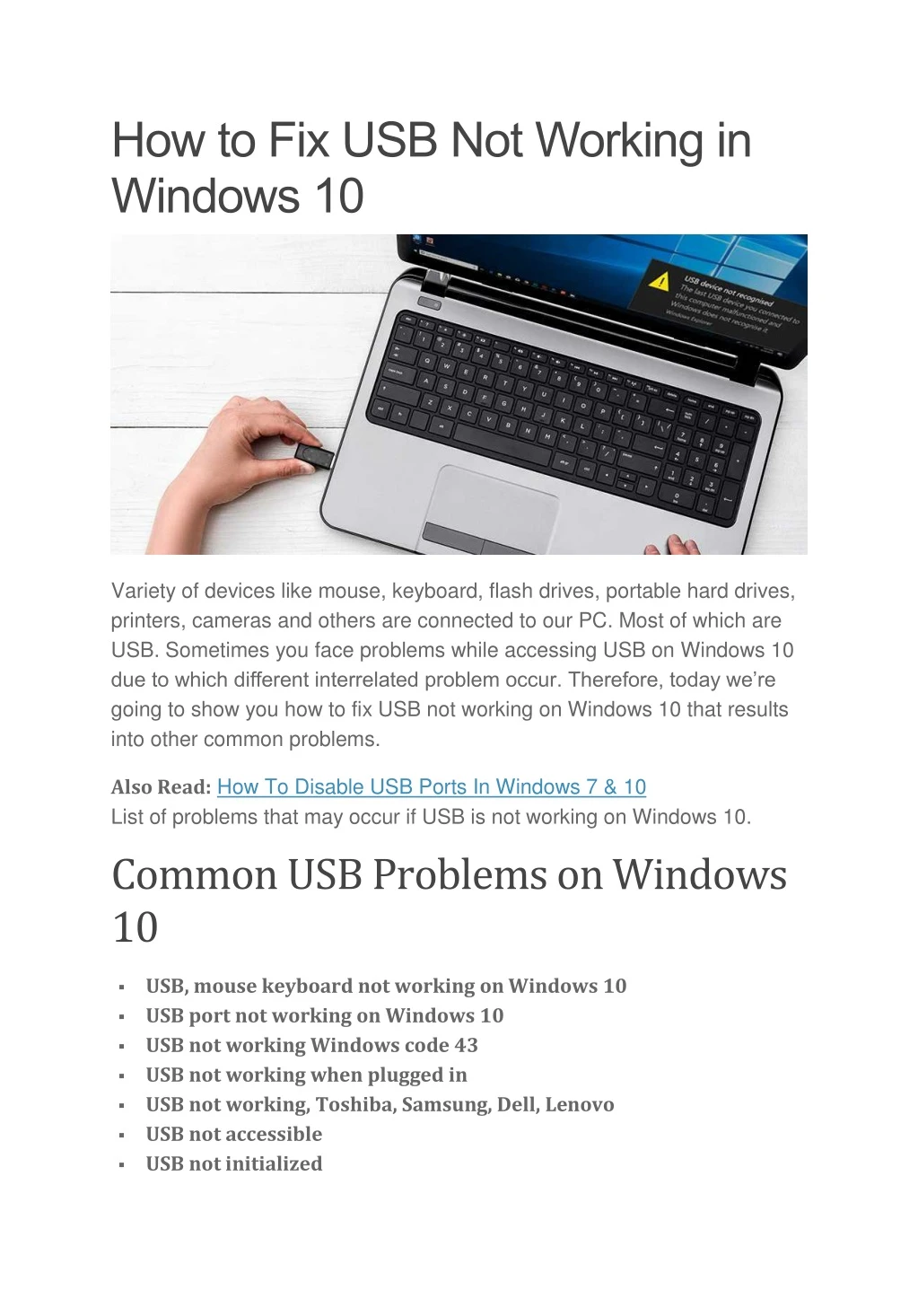 how to fix usb not working in windows 10