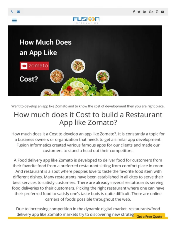 How much does it cost to develop an app like zomato - Fusion Informatics