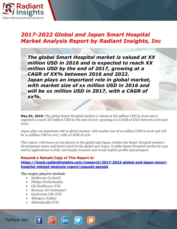 Global and Japan Smart Hospital Market Size, Development, Key Opportunity, Application & Forecast to 2022