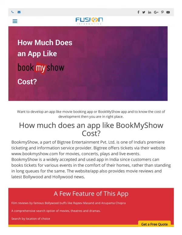 How much does it cost to develop an app like bookmyshow - Fusion Informatics
