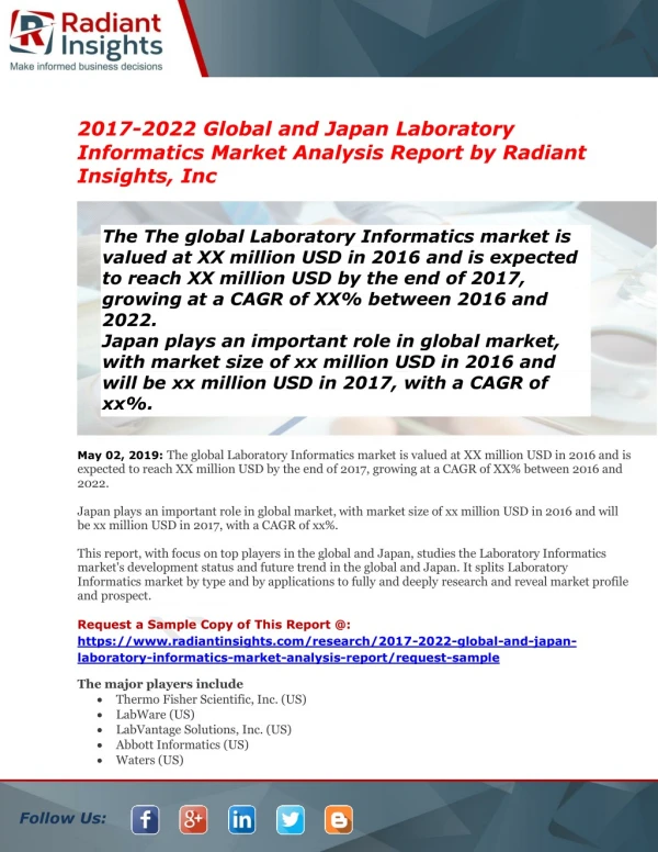Global and Japan Laboratory Informatics Market Size | Status | Top Players | Trends and Forecast to 2022