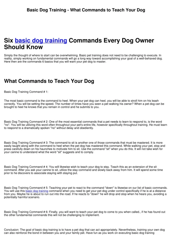 Basic Dog Training - What Commands to Teach Your Dog First