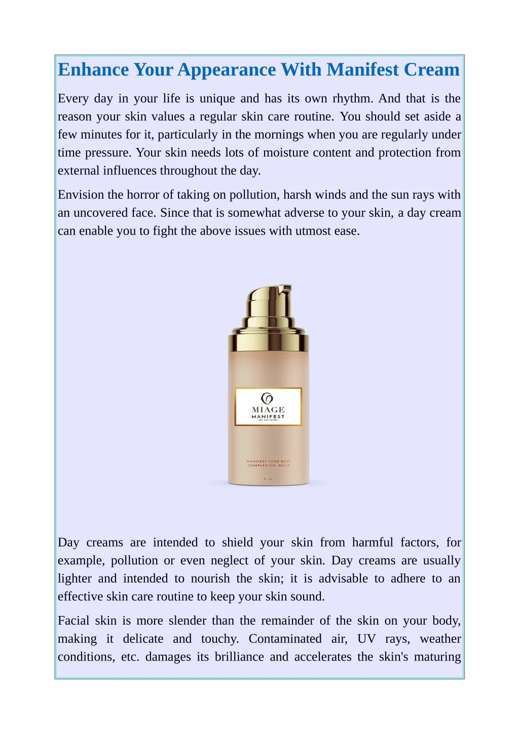 enhance your appearance with manifest cream