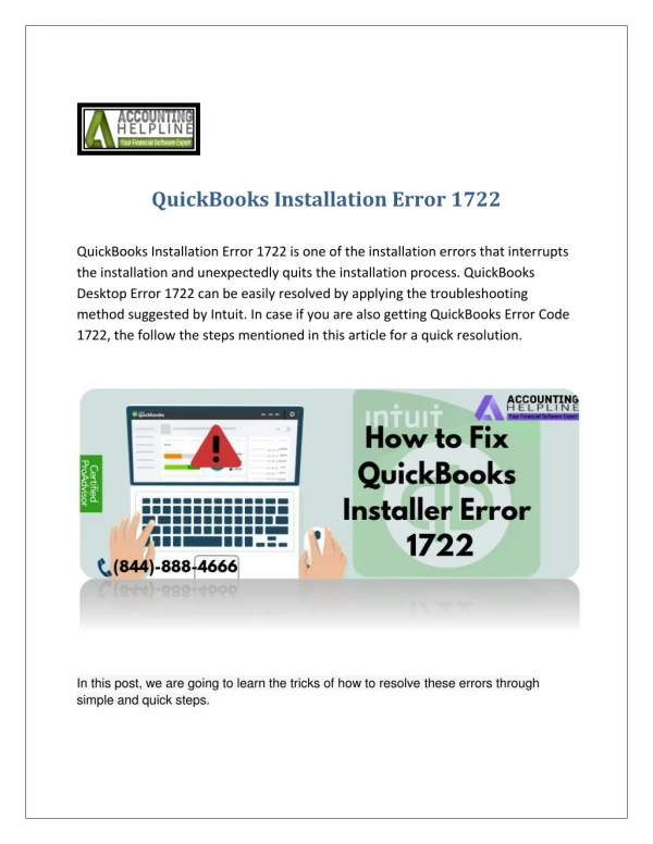 Resolve QuickBooks Installation Error 1722 in Quick Way
