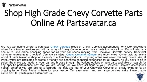 Find Best Chevy Corvette Parts Online at Parts Avatar.