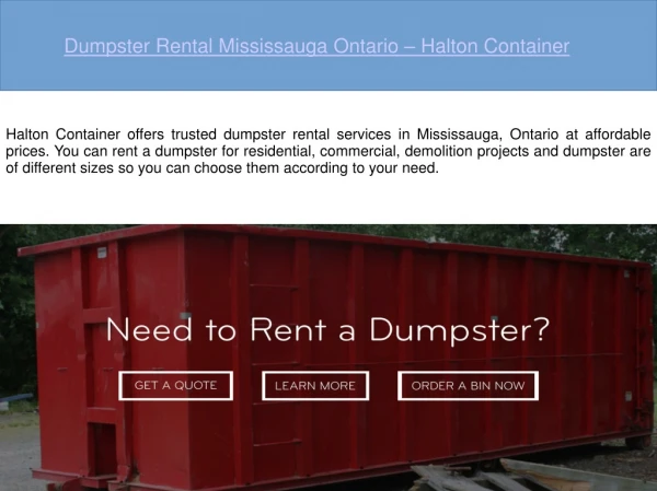 Dumpster Rental Mississauga