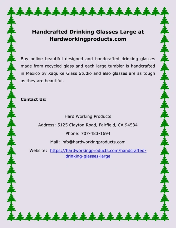 Handcrafted Drinking Glasses Large at Hardworkingproducts.com