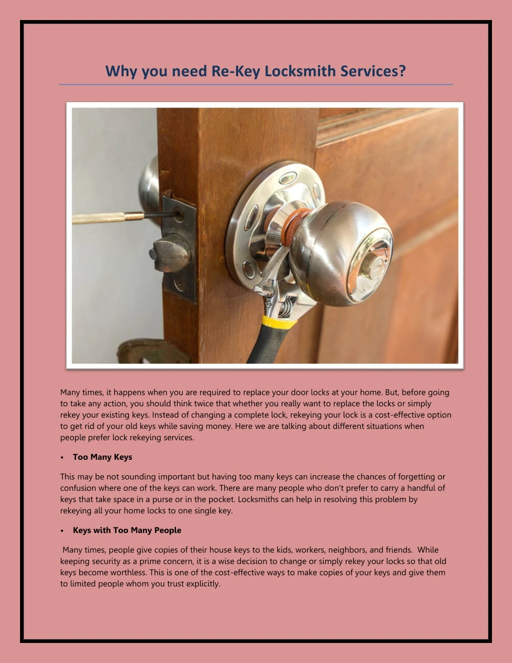 why you need re key locksmith services