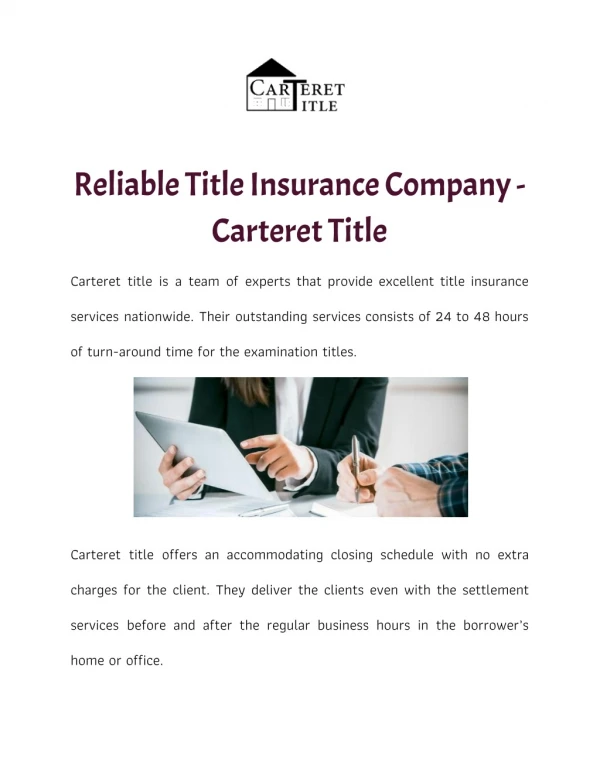 Reliable Title Insurance Company - Carteret Title