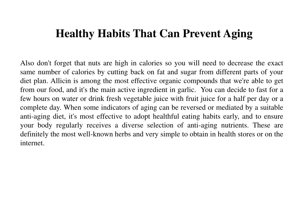 healthy habits that can prevent aging